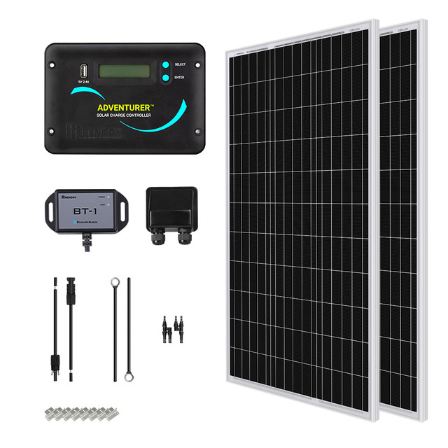 کیت خورشیدی 200W Renogy با کنترلر شارژ و تجهیزات نصب (Renogy 200W 12V Solar RV Kit)