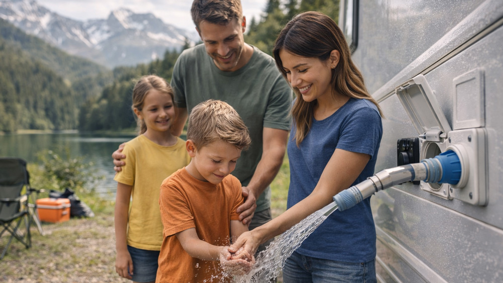 شیر آب در بیرون کمپر یا کاروان